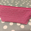 Pink makeup bag with sashiko embroidery detail 