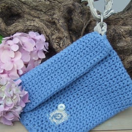 Crocheted Cotton Clutch Bag, Blue or Jade 