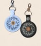 Dandelion Clock Keyring - Embroidered Faux Leather Floral Bag Charm