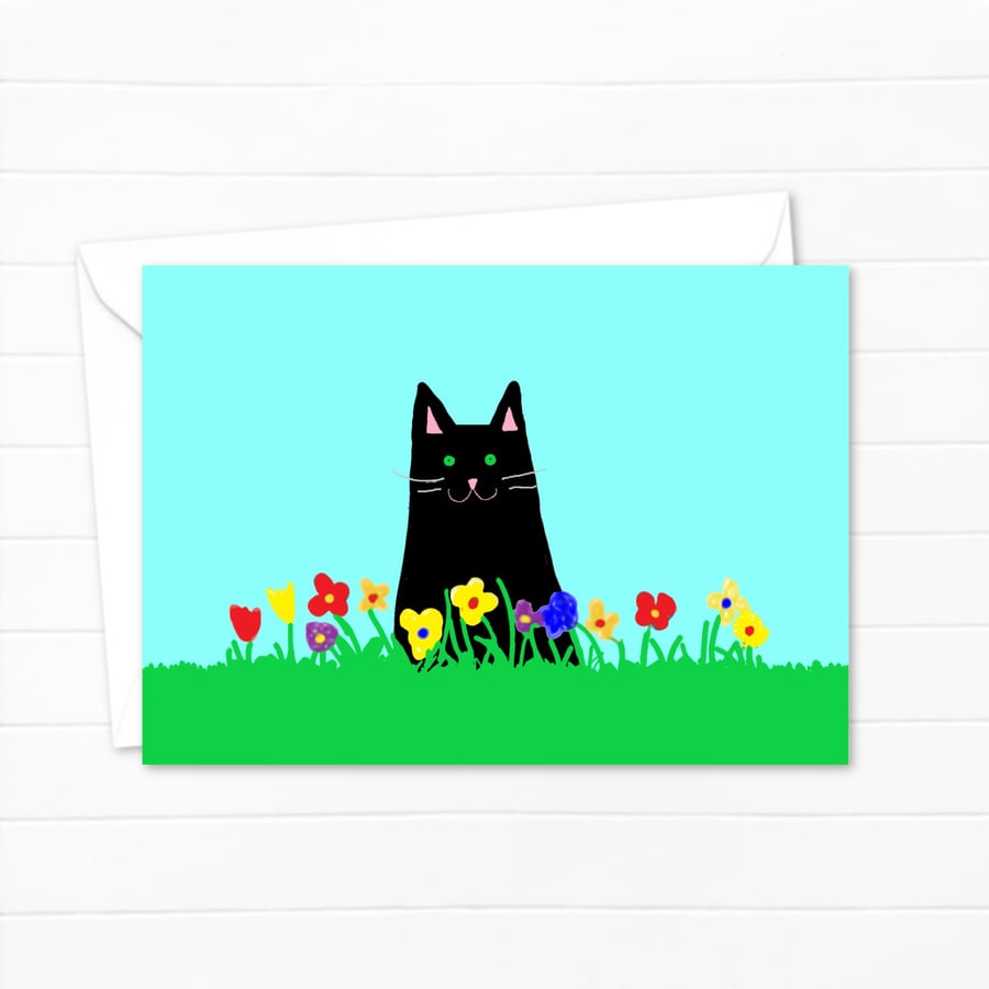 Garden Cat Greetings Card: Cat Lover Birthday Card (117)