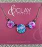 Summer Blue, Pink, Turquoise and White Mokume Gane Magnetic Clasp Necklace