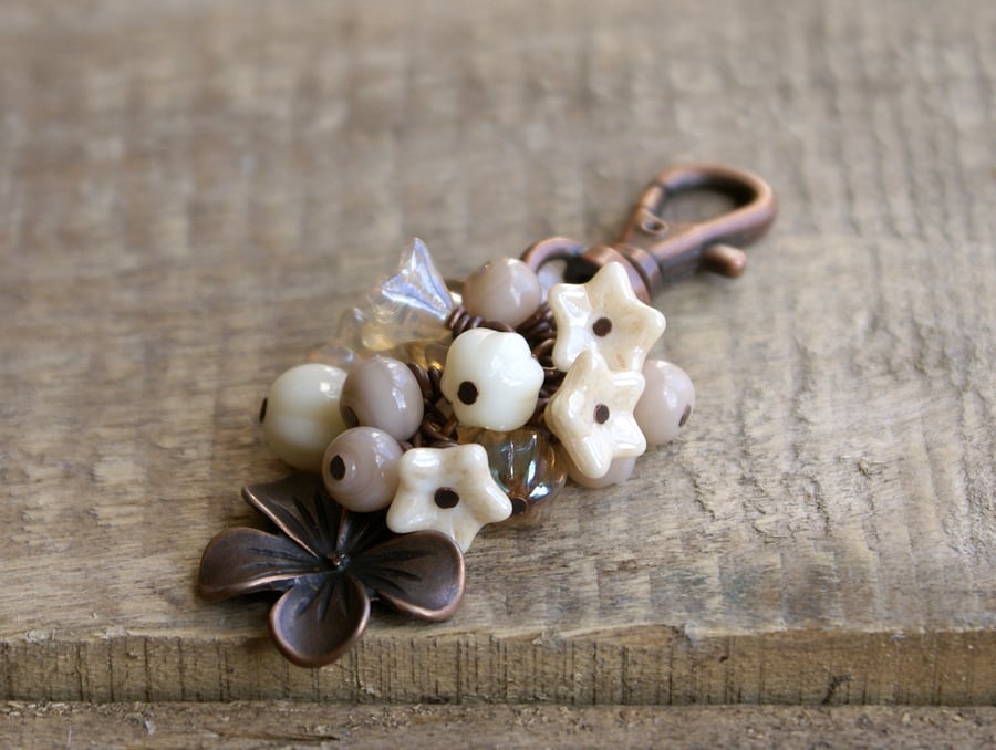 Cream Flower Bag Charm