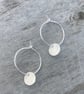 Etched Disc Sterling Silver Hoop Earrings with Circular Disc Charms - Image 1