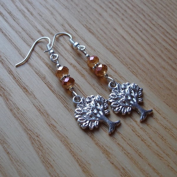 Champagne Tree of Life Charm Bead Earrings Gift for Her Valentines