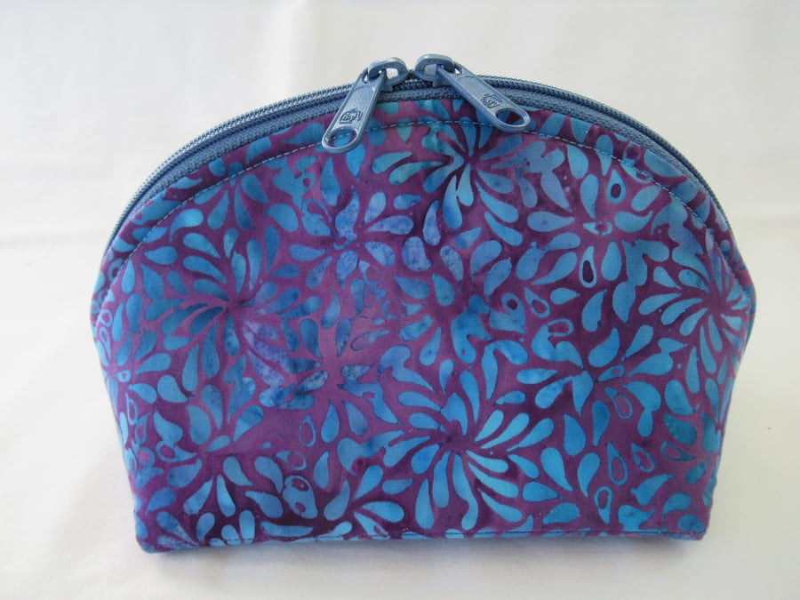 Batik Style Zipped Fabric Pouch, Ideal for Makeup, Cosmetics, Cable Storage