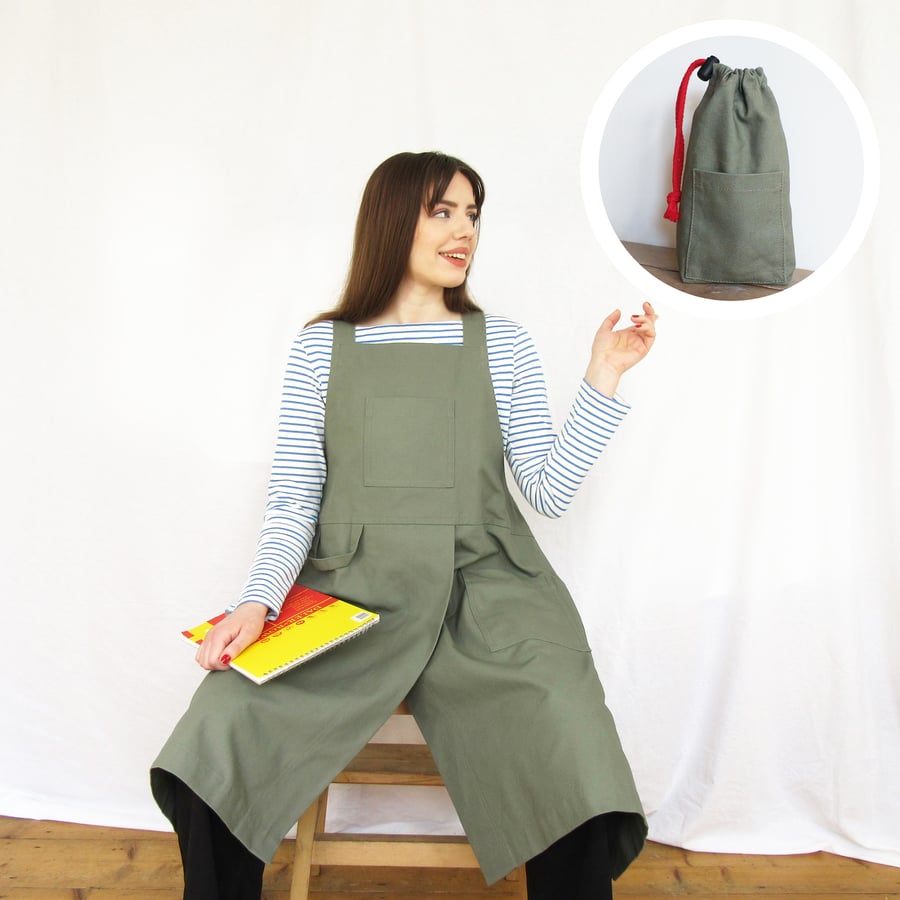 Dusty Green Pottery Apron and Matching Tool Pouch No4:5 & 004 