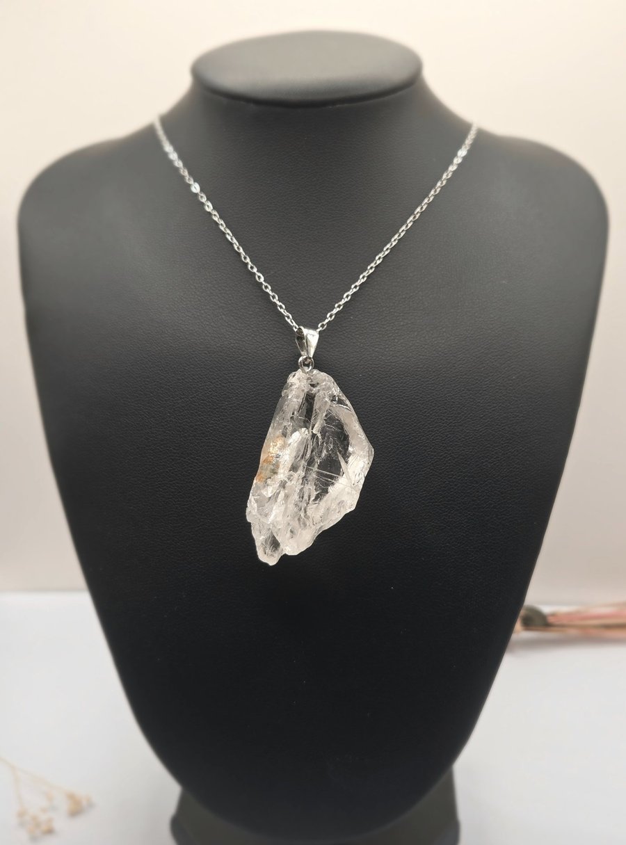 Raw Clear Quartz Chunk Necklace, Clear Quartz Crystal Pendant