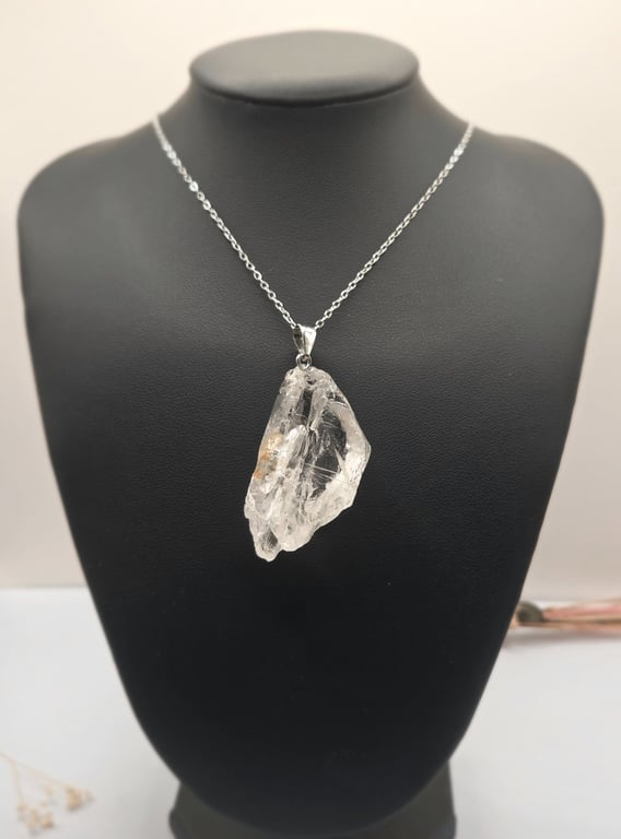Raw Clear Quartz Chunk Necklace, Clear Quartz Crystal Pendant