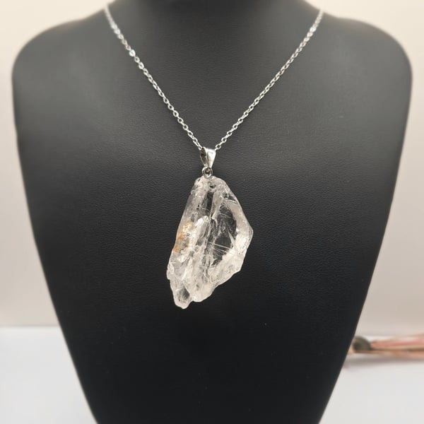 Raw Clear Quartz Chunk Necklace, Clear Quartz Crystal Pendant