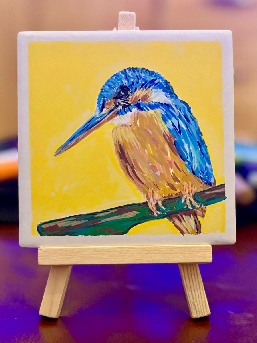 Bird Art Decorative Tile – Handcrafted Drawing on Tile with Stand