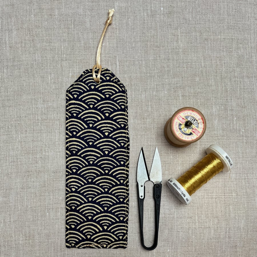Bookmarks Japanese Fabric Indigo Blue Waves