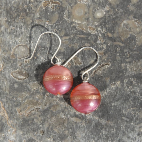 Sterling silver with Murano glass earrings - pink and brown shimmer