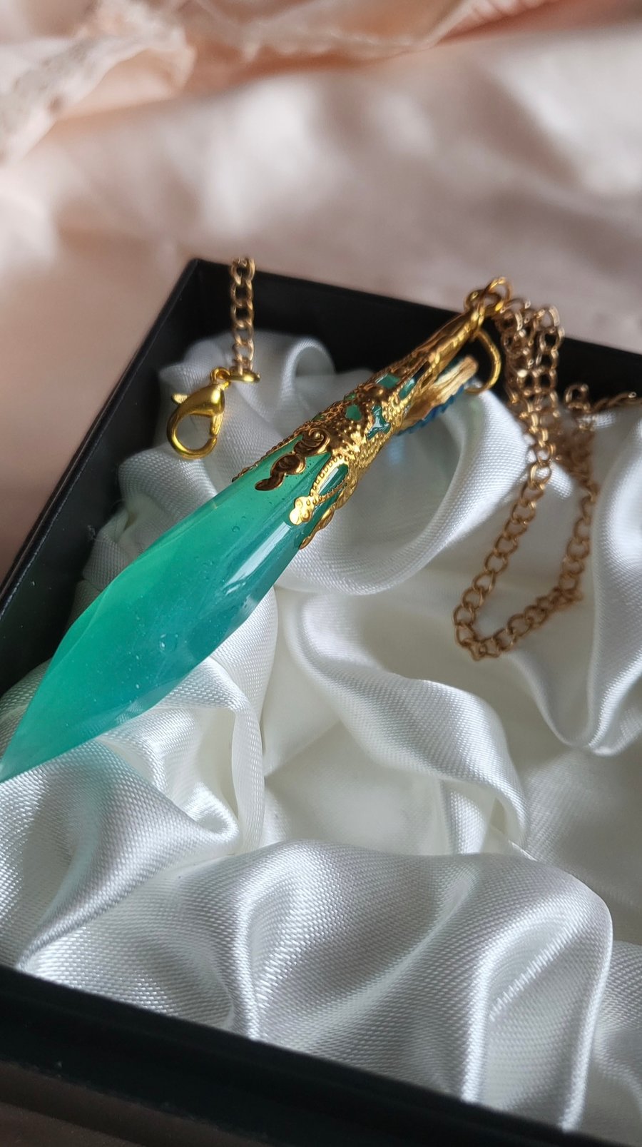 Aqua Mermaid Resin Necklace With mermaid scale charm 