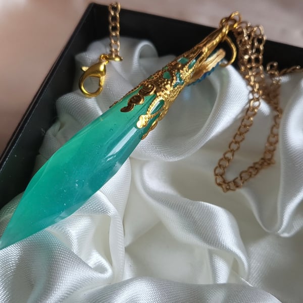 Aqua Mermaid Resin Necklace With mermaid scale charm 