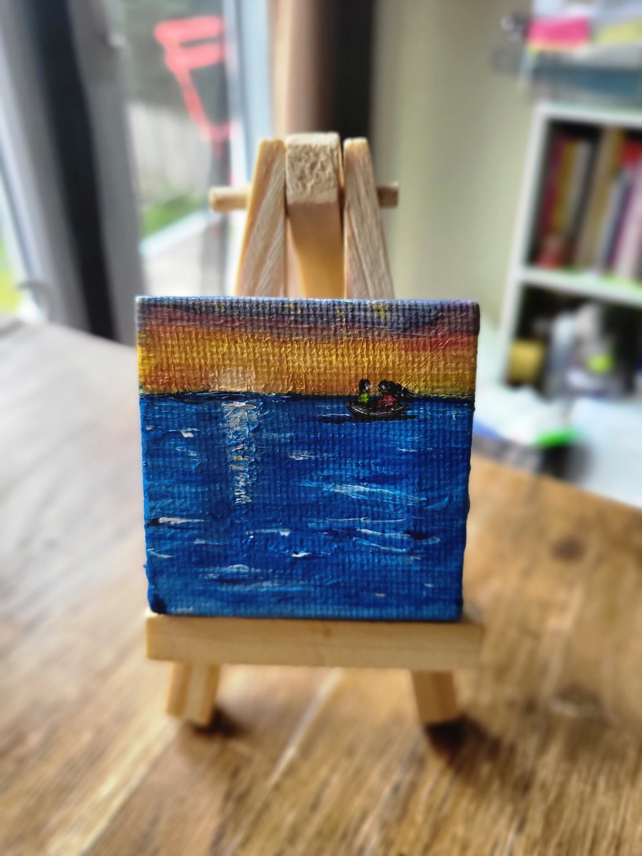 Original mini canvas seascape painting ocean boat 