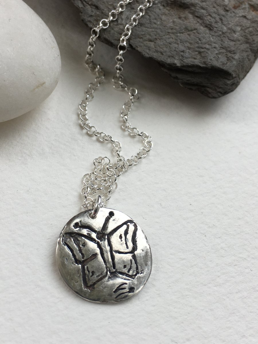 Butterfly pendant handmade in recycled silver on sterling silver chain 