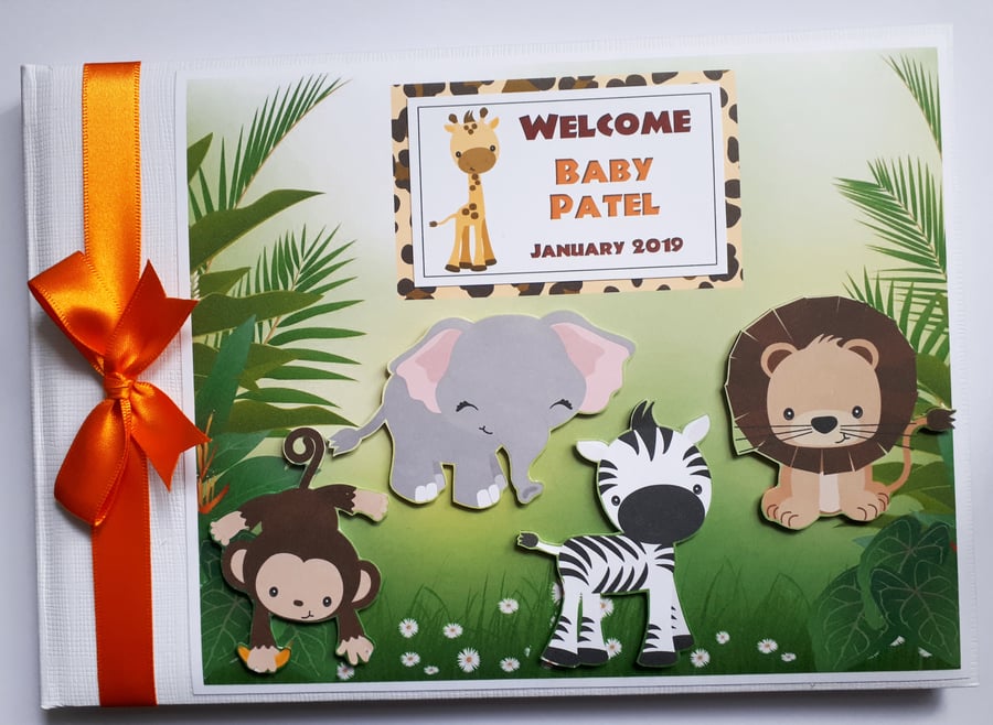 Safar birthday guest book, zebra, elephant, lion, birthday gift