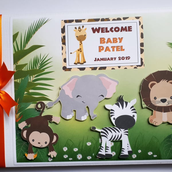 Safar birthday guest book, zebra, elephant, lion, birthday gift