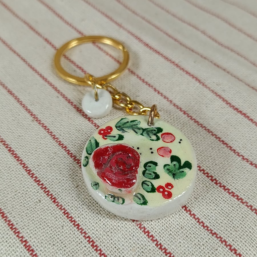 Ditsy rose keyring or handbag charm