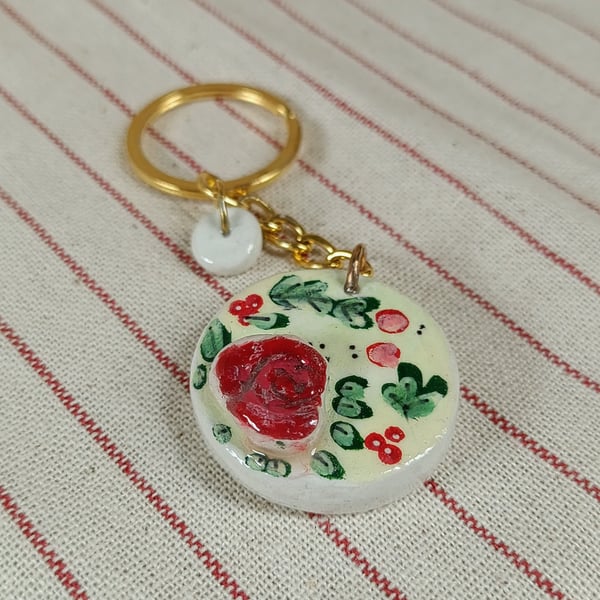 Ditsy rose keyring or handbag charm