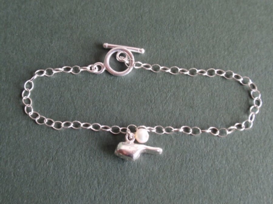 Sterling silver charm bracelet with bird, silver bird bracelet, silver bracelet