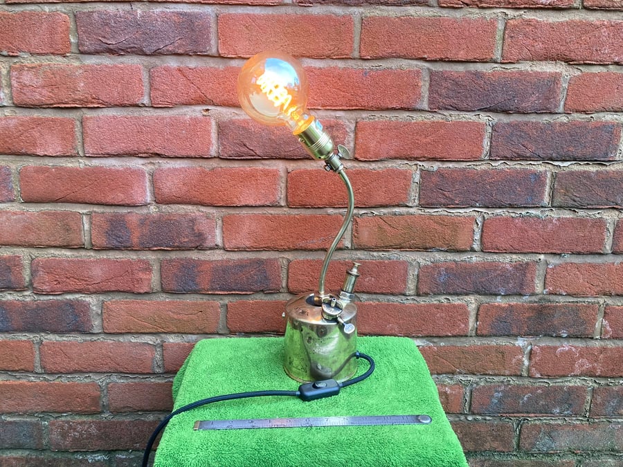 Brass Steampunk Table Lamp, Repurposed Antique Brass Blowlamp