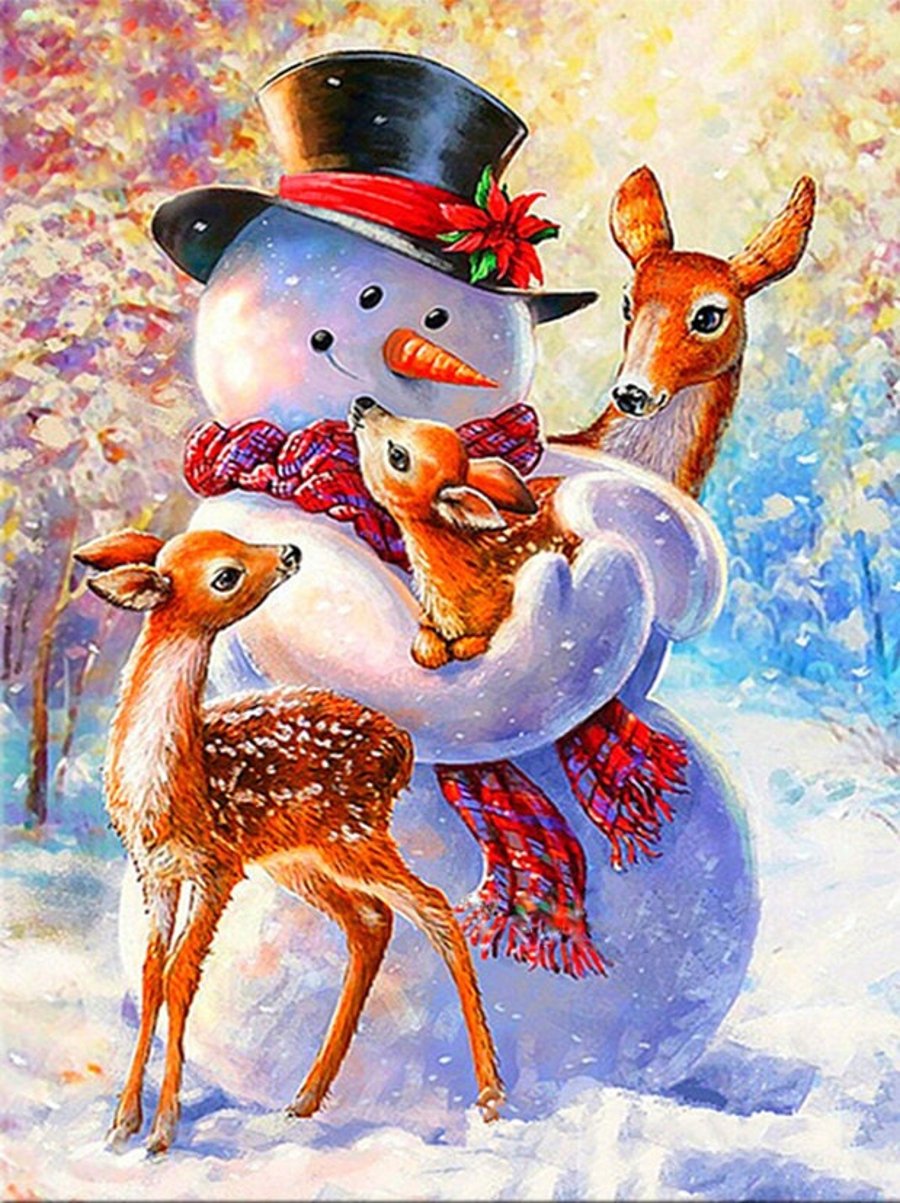 5D DIY Snowman Hugging Reindeers Diamond Art Painting for Adults & Kids 40 x 30c