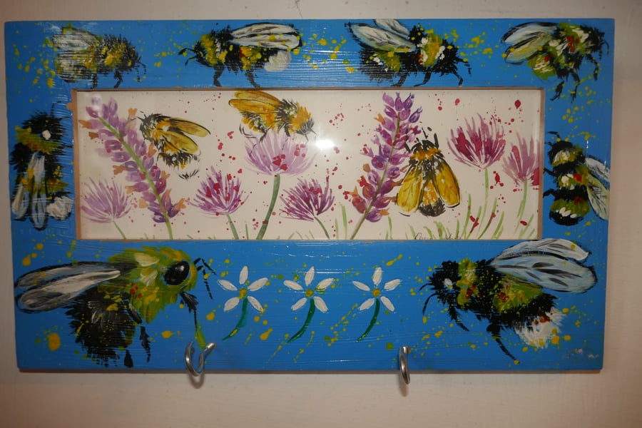 Key Ring Holder with Bumble bee Painting to hang in your home