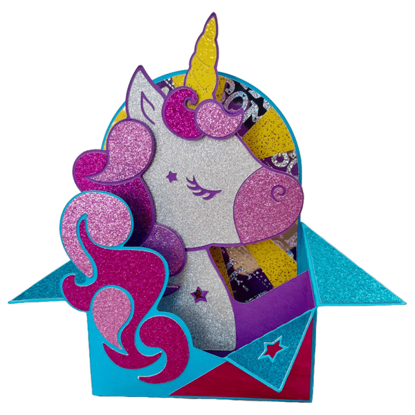 3D Unicorn Glitter Pop Up Box Card - Childrens Birthday Card