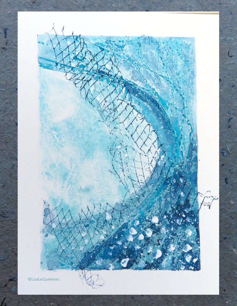 Ocean Norse mythology inspired mixed media wave surf original art