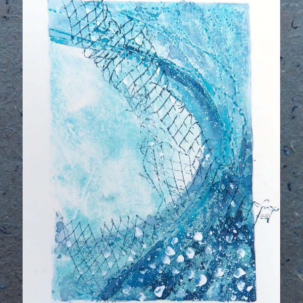 Ocean Norse mythology inspired mixed media wave surf original art