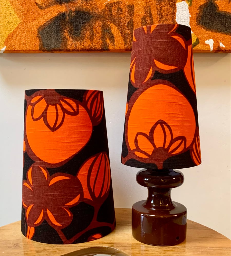 Scandi Retro HONG KONG Lampshade BORAS Orange Brown 60s 70s vintage fabric
