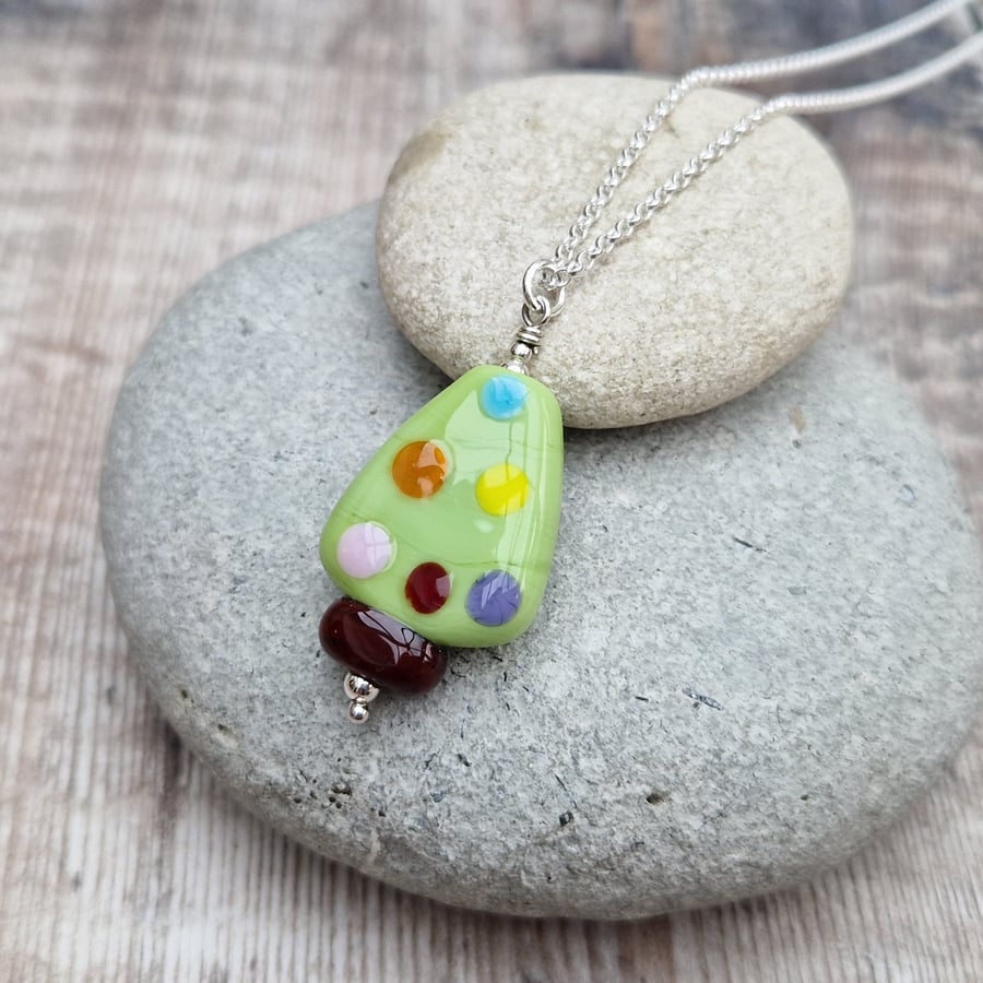 Sterling Silver and Lampwork Christmas Tree Necklace - Festive, Christmas, Fun