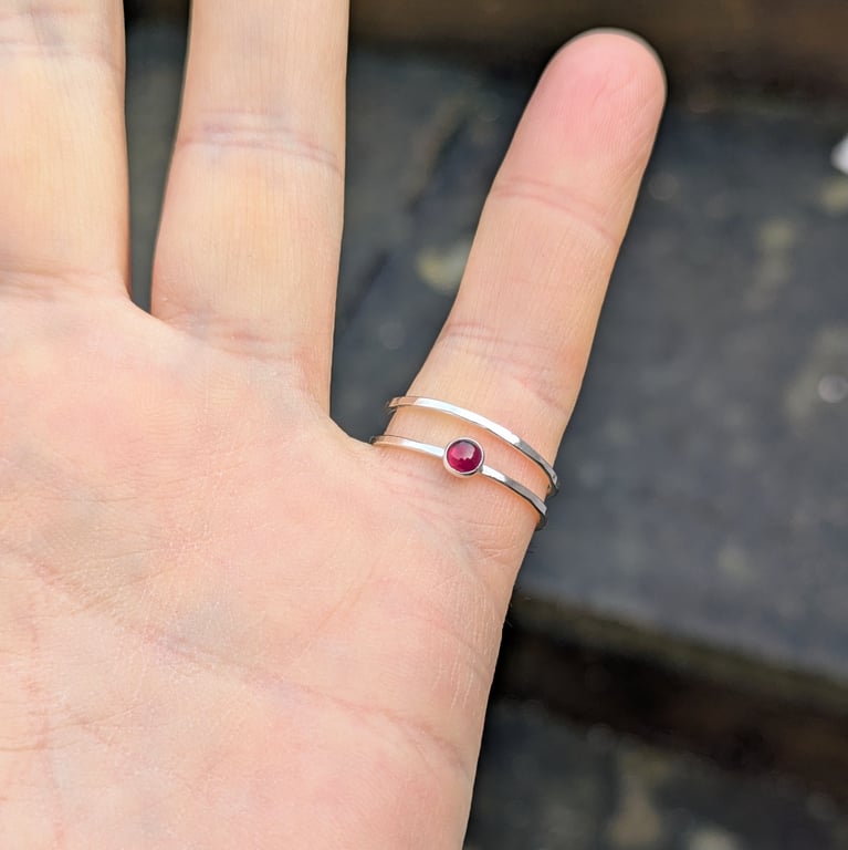 Sterling Silver Open Wrap Garnet Ring, Handmade Urban WEDDING