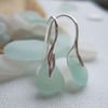 Sterling silver sea glass earrings, Scottish sea glass sea foam, wave shaped