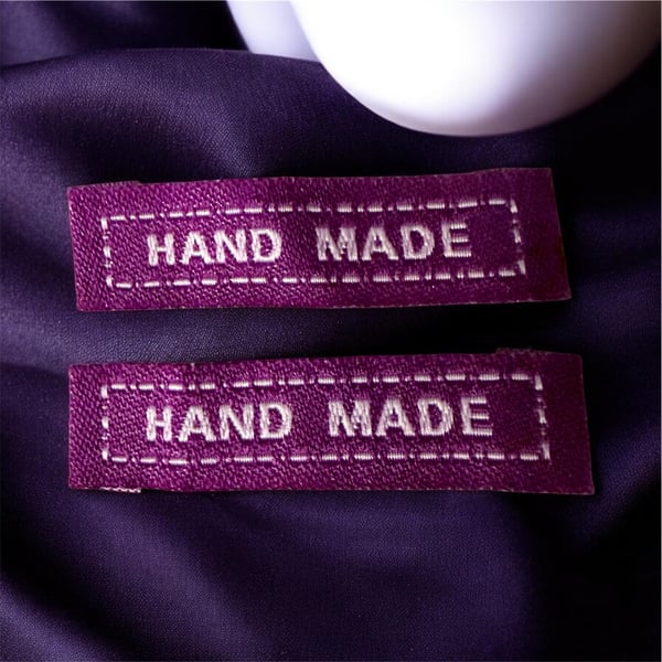 Woven “Hand Made” craft labels Fuchsia