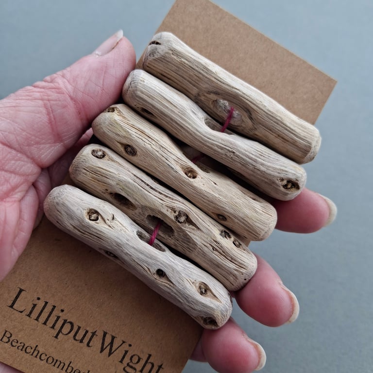 Set of five chunky driftwood toggle buttons with single hole