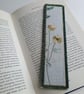 Textile bookmark - green flower embroidered curtain, wool and velvet fabrics