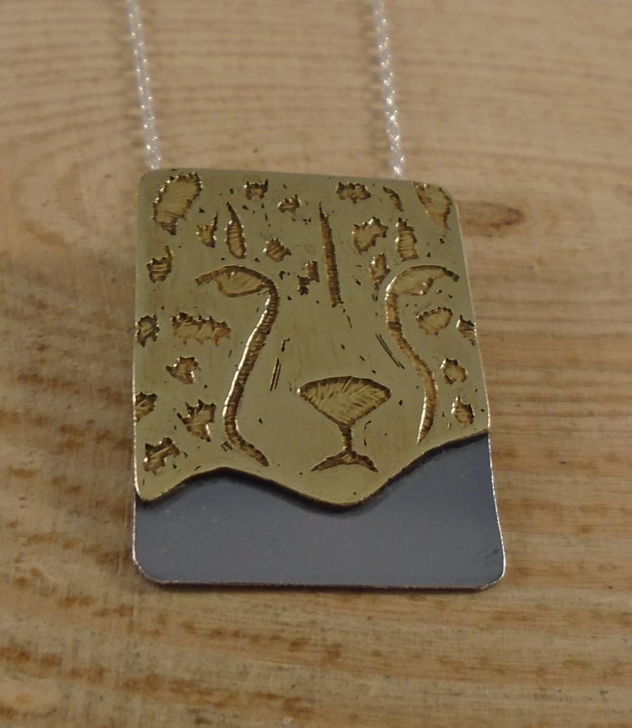 Sterling Silver and Brass Cheetah Face Necklace