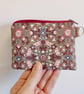 Coin purse in William Morris print fabric pink and brown