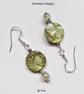 Designer Prehnite & Printed Shell Earrings Silver Plated - Image 5