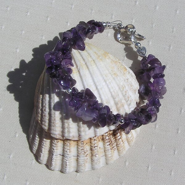 Purple Amethyst Crystal Gemstone Chakra Bracelet "Celtic Heather"