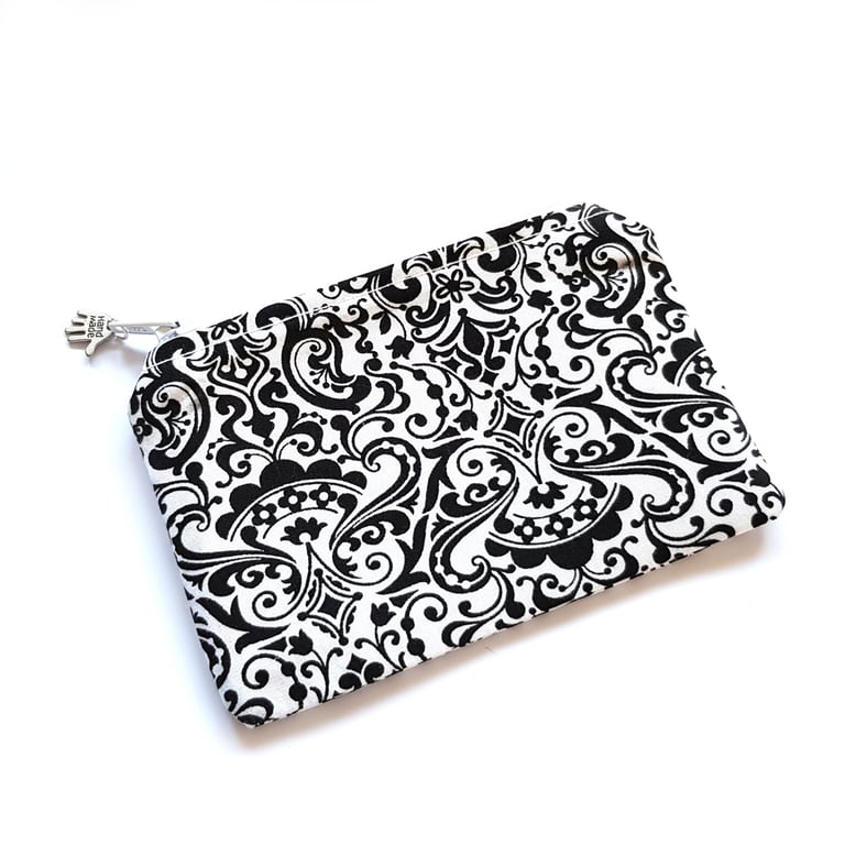 Black And White Damask Zip Pouch - Small Zip Bag For Coins Cards And Essentials