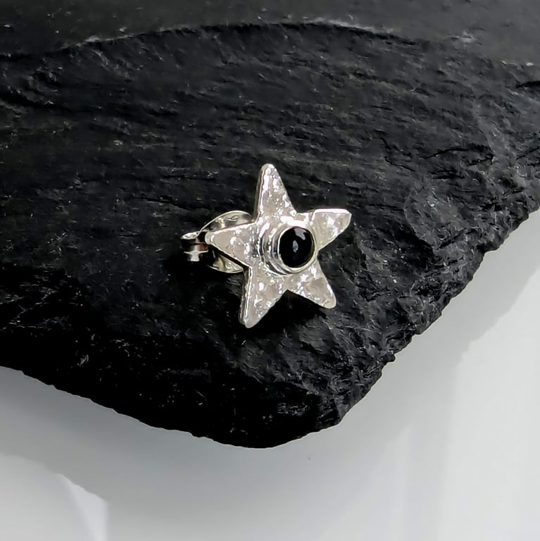 STERLING SILVER Onyx Star Stud, Handmade Urban Designed Jewellery