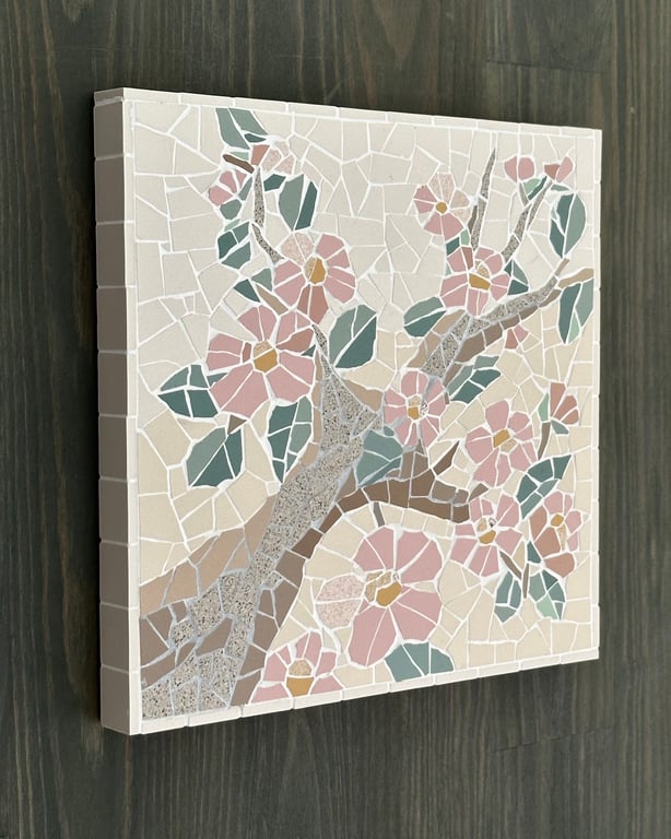 Summer Seconds -  Mosaic Floral Art - Pink Blossom Mosaic Wall Plaque 