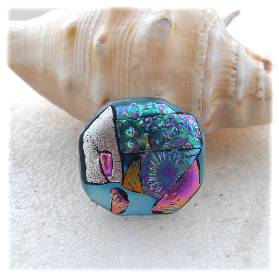Patchwork Dichroic Fused Glass Brooch 065 Handmade 
