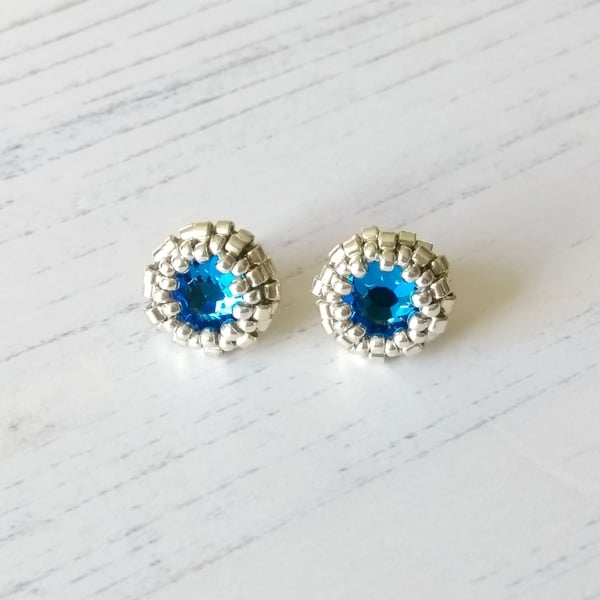 Royal Blue and Silver Stud Earrings