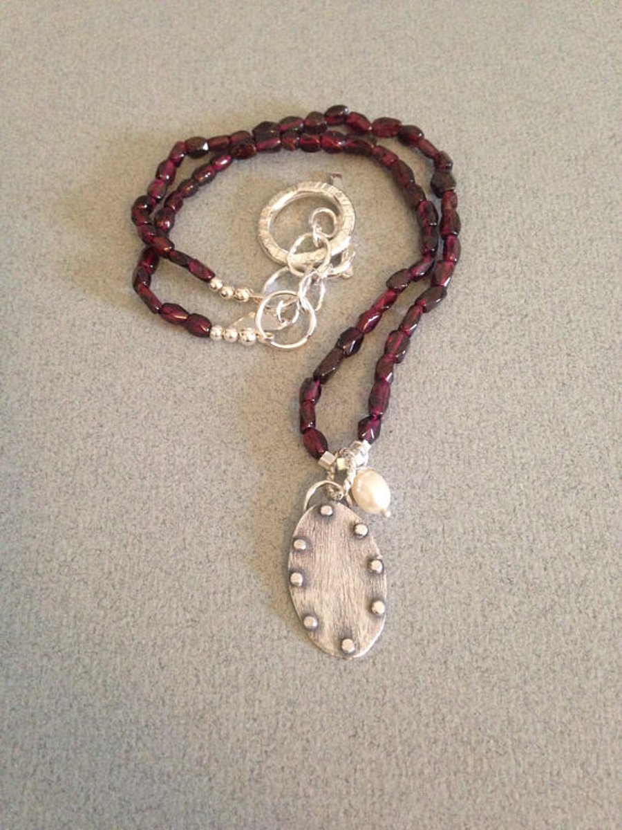 Garnet Necklace - Silver Pendant Necklace - Garnet and Silver Necklace