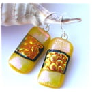 Handmade Fused Dichroic Glass Earrings T021 Yellow Gold Bubbles
