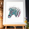  ZEBRA Mounted signed Art Print 